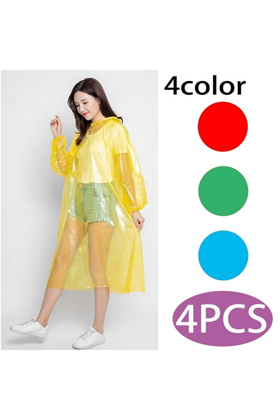 Raincoats for Adults Disposable or Reusable Emergency Rain with Drawstring Hood, 4Pack