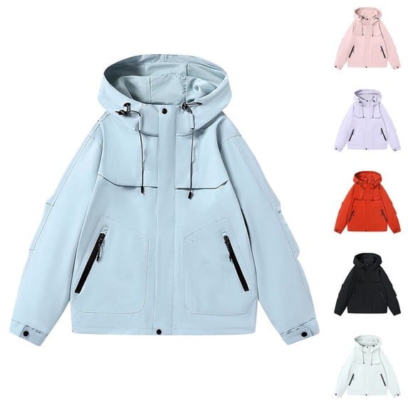 Raincoats for Men Men's Windbreaker Men's Solid Color Waterproof Long Sleeved Hooded Workwear With Multiple Pockets Jacket, XS-3XL