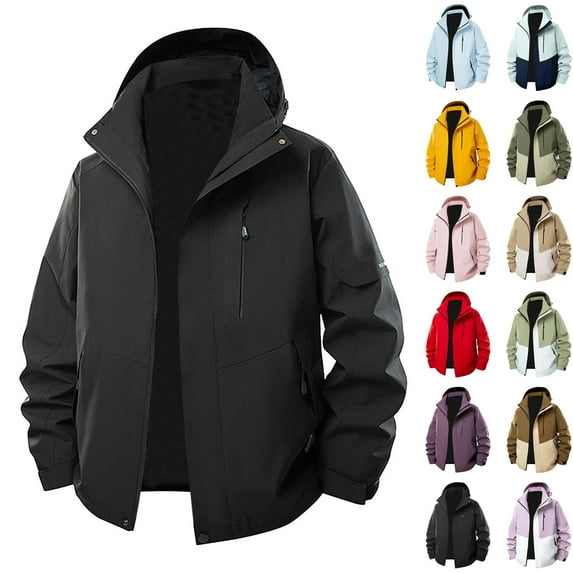 Raincoats for Men Plus Size Mens Jackets Men's Solid Color Outdoor Climb Sport Run Pocket Zipper Long Sleeved Hooded, M-5XL