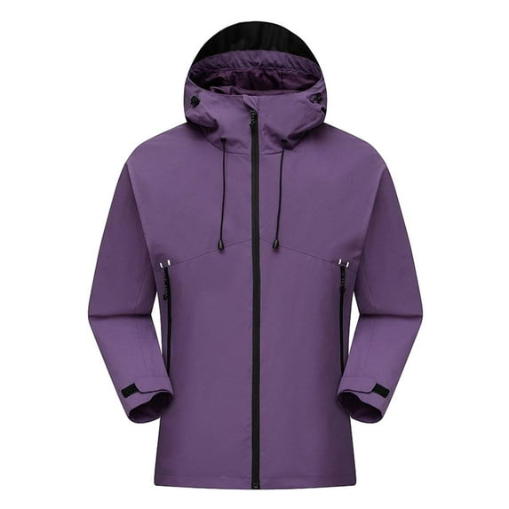 Raincoats for Men Waterproof Rain Jackets with Zipper Pockets and Hoodies Casual Solid Color Long Sleeve Zip Up Hiking Running Outerwear Jacket