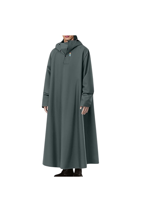 Raincoats for Men with Hoodies Pullover Long Sleeve Waterproof Rain Jackets Mens Casual Solid Color Baggy PVC Ankle Length Hiking Outerwear Jacket