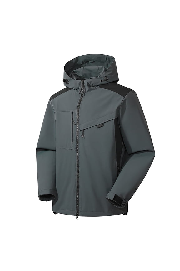 Raincoats for Women with Hood Colorblock Waterproof Windproof Full-zip Hoodie Rain Jacket Zipper Pocket Windbreaker (Medium, Gray)