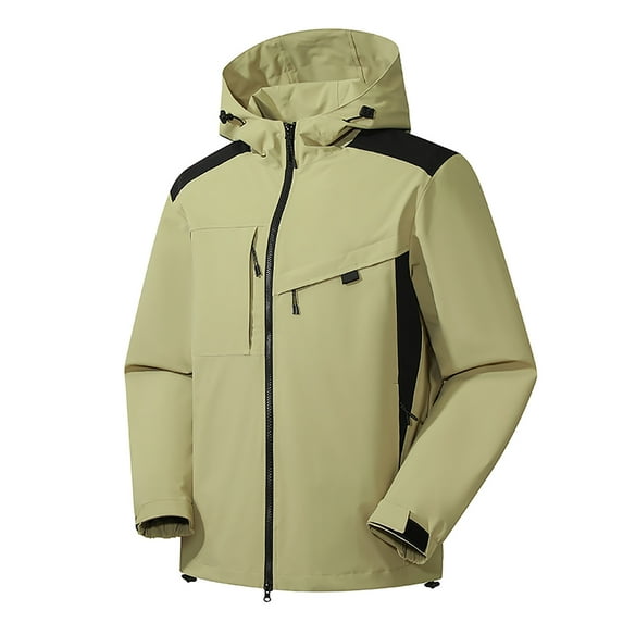 Raincoats for Women with Hood Colorblock Waterproof Windproof Full-zip Hoodie Rain Jacket Zipper Pocket Windbreaker (XX-Large, Khaki)