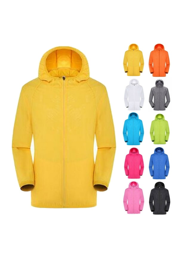 Raincoats for Women with Hood Women Men Windproof Jacket Outdoor Bicycle Sports Quick Dry Windbreaker Coat Top Yellow XL