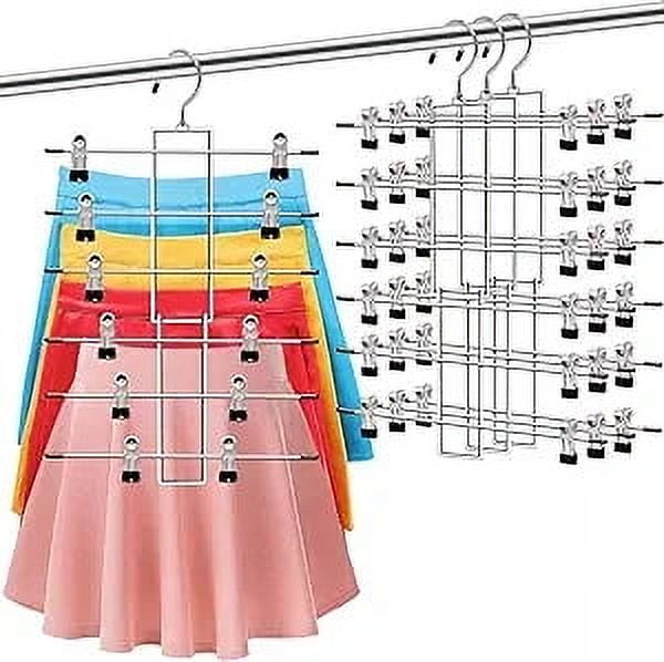 Raincol 3 Pack Skirt Hangers with Clips, 6-Tire Pants Hangers for Closet, Space Saving Multiple Shorts Hangers