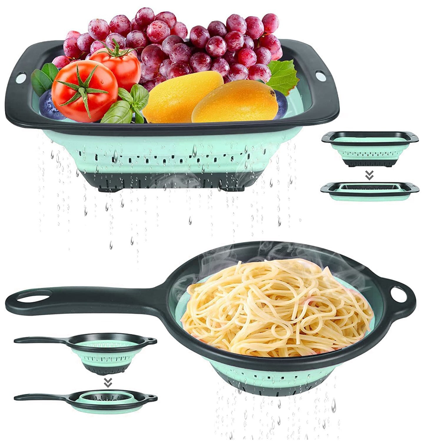 Raincol Foldable Strainer Set, 2Piece Foldable Silicone Filter Baskets