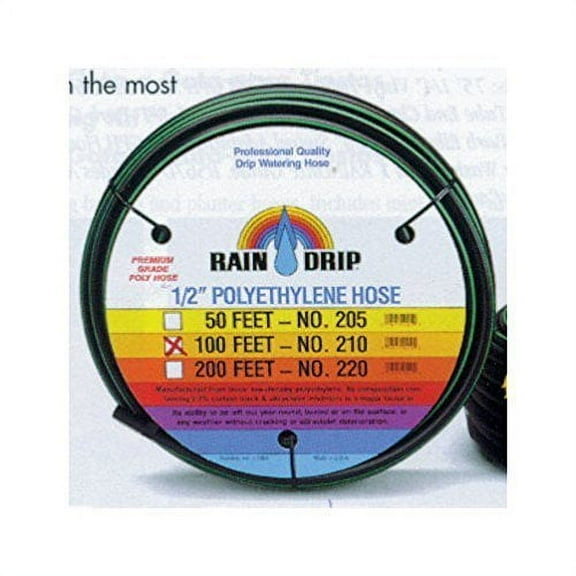 Rain Drip 052010P Drip Watering Hoses, Poly, 1/2 In x 100 Ft Lgth