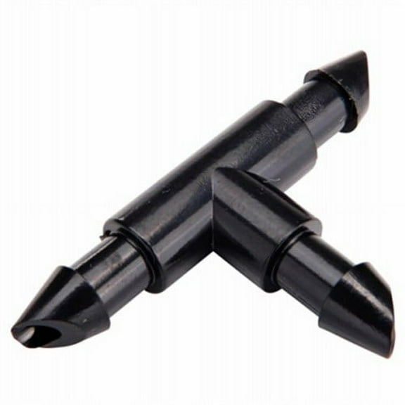Raindrip R307CT Tubing Tee, 1/4 x 1/4 x 1/2 in Connection, Barb x Barb x Hose, Black