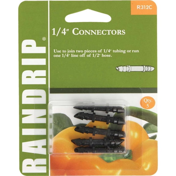 Raindrip Drip Watering Barbed Connector, 1/4" (1 pack has 5 connectors)