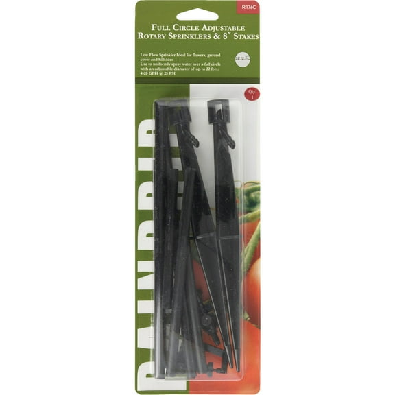 Raindrip R176CT, Adjustable Flow Micro Sprinkler Assembly, Full-Circle Pattern, Rotary Spray, Riser, 8" Stake, Drip Irrigation Emitters for Gardening Systems, 2-Pack, Black