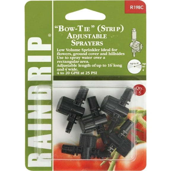 Raindrip R198CT, Adjustable Flow Micro Sprinkler, Bow-Tie Pattern, Fan Spray, with 10-32 Threaded Inlet, Drip Irrigation Emitters for Drip Irrigation Gardening Systems, 5-Pack, Black