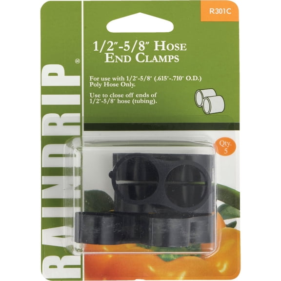 Raindrip R301CT Compression End Clamp Fitting, Fits 1/2-Inch - 5/8-Inch Tubing, in a Figure 8 Design, 5-Pack Blister Card, for Drip Irrigation Supply Tubing, Dripline, Drip Systems, Black