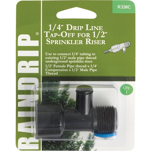 Raindrip R338CT Sprinkler Riser to Drip Tubing Conversion Adapter, 1/2-Inch FPT X 1/4-Inch, fits 1/2-Inch FPT Sprinkler Riser and 1/4-Inch Tubing or Drip Irrigation Outlets, Black