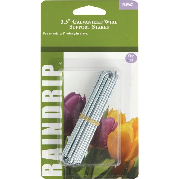 Raindrip R396CB 1/4-Inch Tubing Hold-Down Stake, 3-1/2-Inch Long, Metal, for Drip Irrigation Supply Tubing, Dripline, and Drip Systems, 20-Pack, Galvanized Steel
