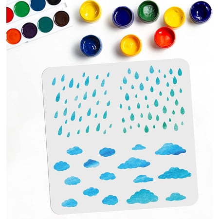 Raindrop Cloud Stencil 11.8×11.8 Inch Rain Drop Clouds Drawing Painting Stencils Reusable Weather Stencil for Wall Decoration Window Paper DIY Art Craft Projects