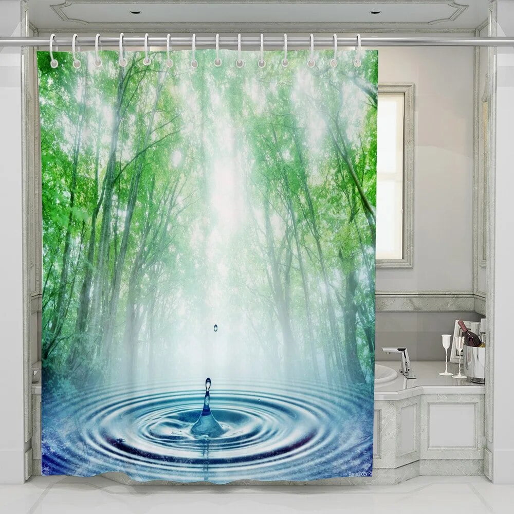Raindrop Glass Clover Shower Curtain Watercolor Flower Ocean Beach
