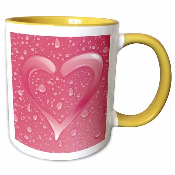 3drose, Raindrop Heart in Pink, 15oz Two-tone Yellow Mug