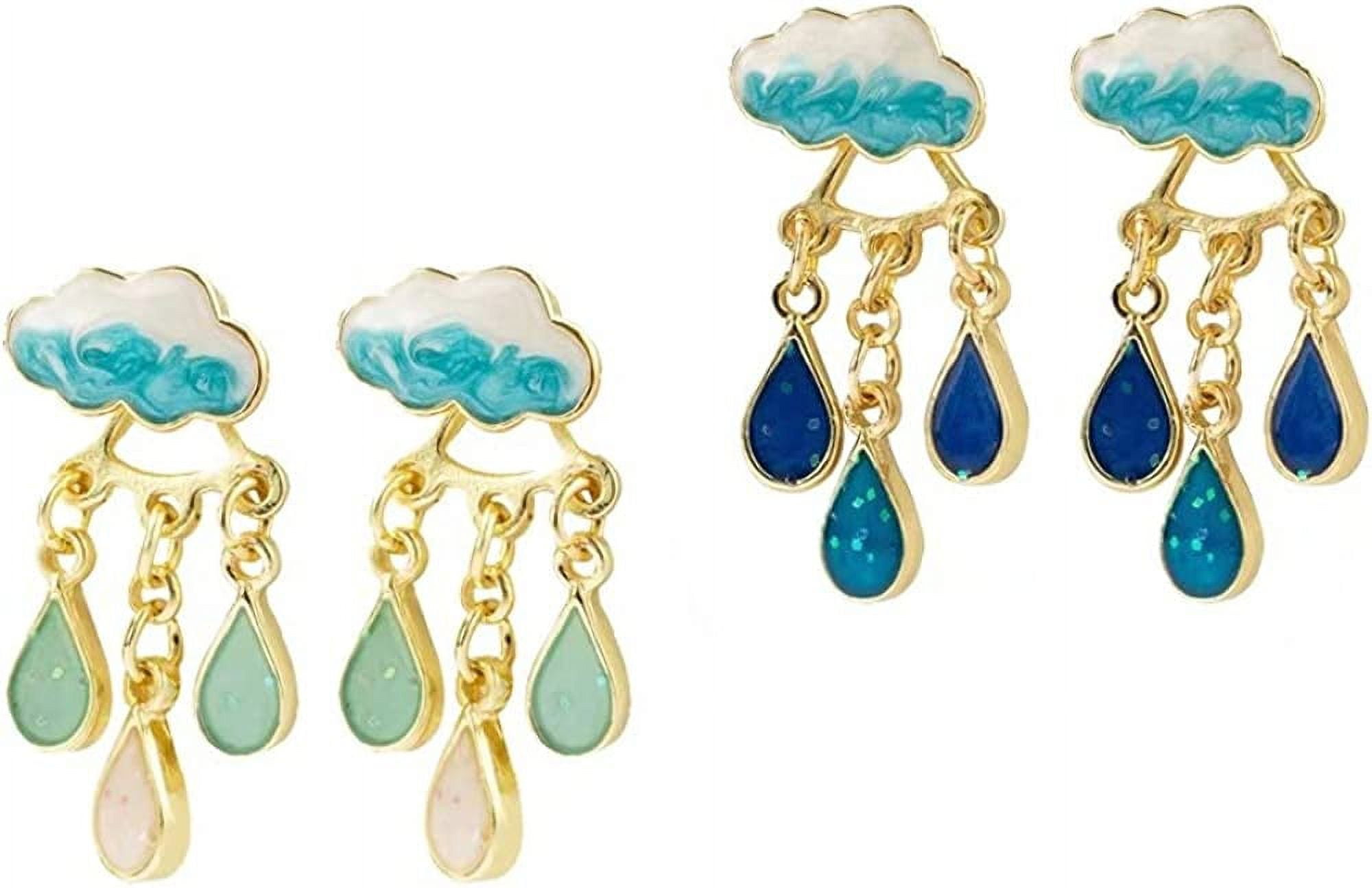 Raindrop & Rainy Cloud Earrings Gold Jewelry Ear Jackets For Women ...
