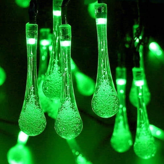 Raindrop Solar String Fairy Lights, 20ft 30LED Solar Water Drop Fairy Lights Waterproof for Outdoor, Garden, Christmas Decorations