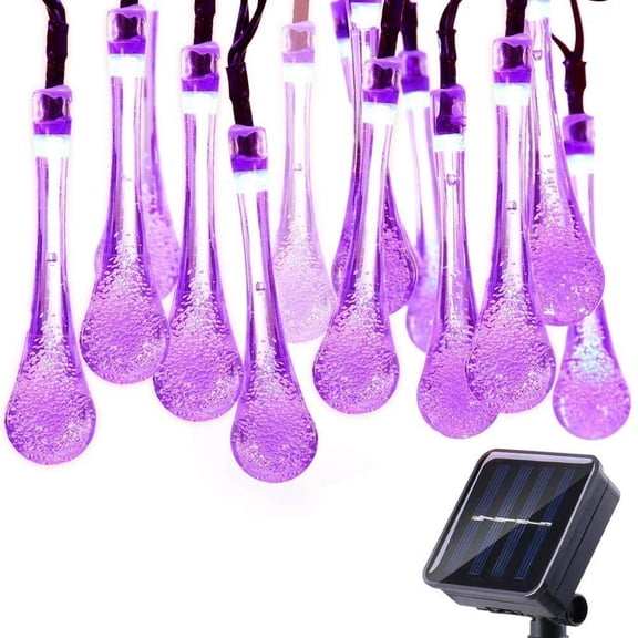 Raindrop Solar String Fairy Lights, 20ft 30LED Solar Water Drop Fairy Lights Waterproof for Outdoor, Garden, Christmas Decorations