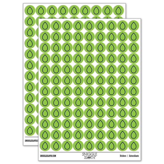 Raindrop Teardrop Outline 200+ Round Stickers - Light Green - Matte Finish - 0.50" Size