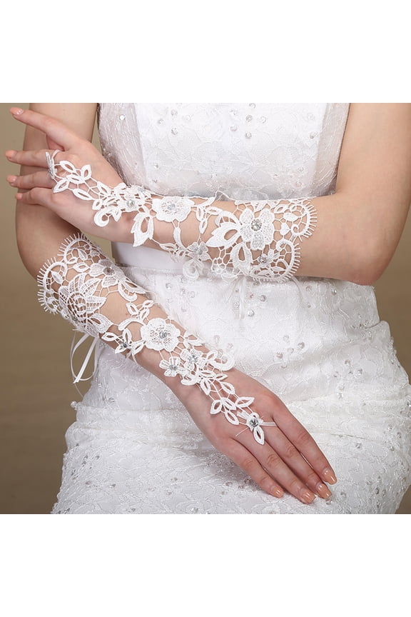 1 Pair Bridal Gloves for Wedding with Lace and Flower Shape for Women White Photo Props