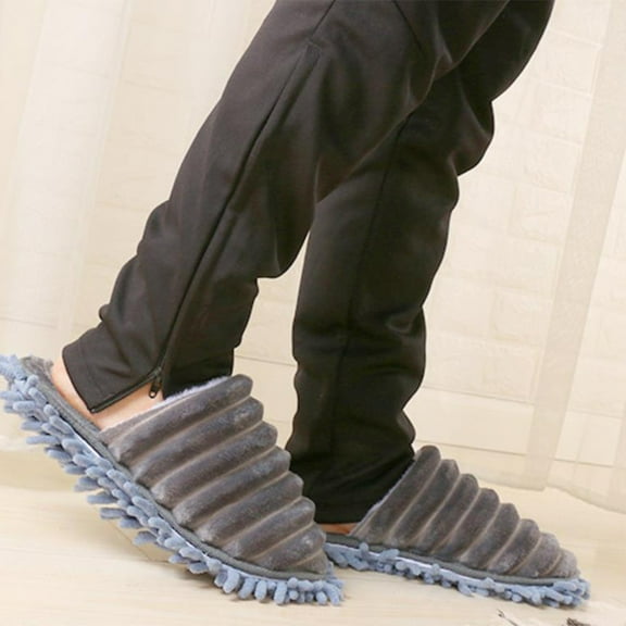 Raindrops 1 Pair Furry Stripes Floor Cleaning Slippers Detachable Bottom Mopping Slipper - Size S 35-37 (Grey)
