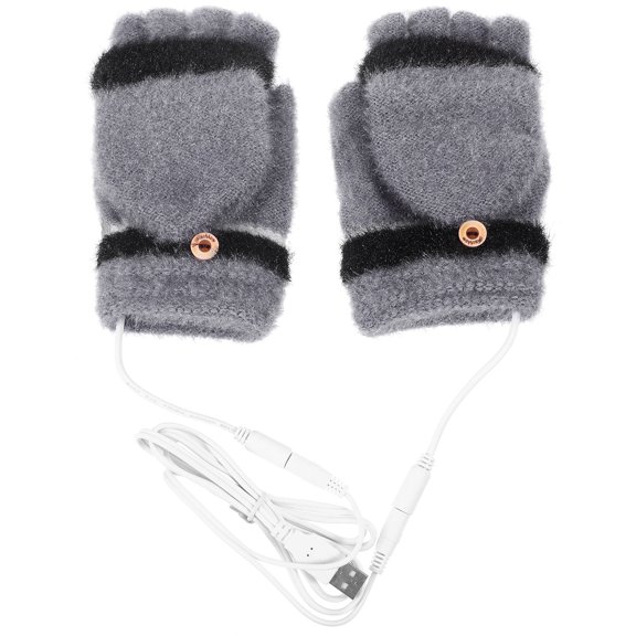 Raindrops USB Heated Gloves Grey Plush Lined Outdoor Winter Gloves with Cover Design 1 Pair