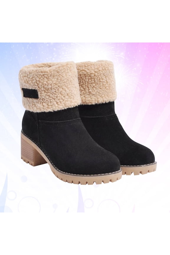 Women's Black Winter Snow Boots, Warm and Comfortable Outdoor Footwear for Ladies, 1 Pair Cold Weather Shoes