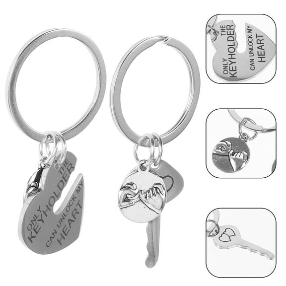 Raindrops 1 Pair Stainless Steel Couple Keychains Heart Keychain Pendant Keychain Heart Key Keychain