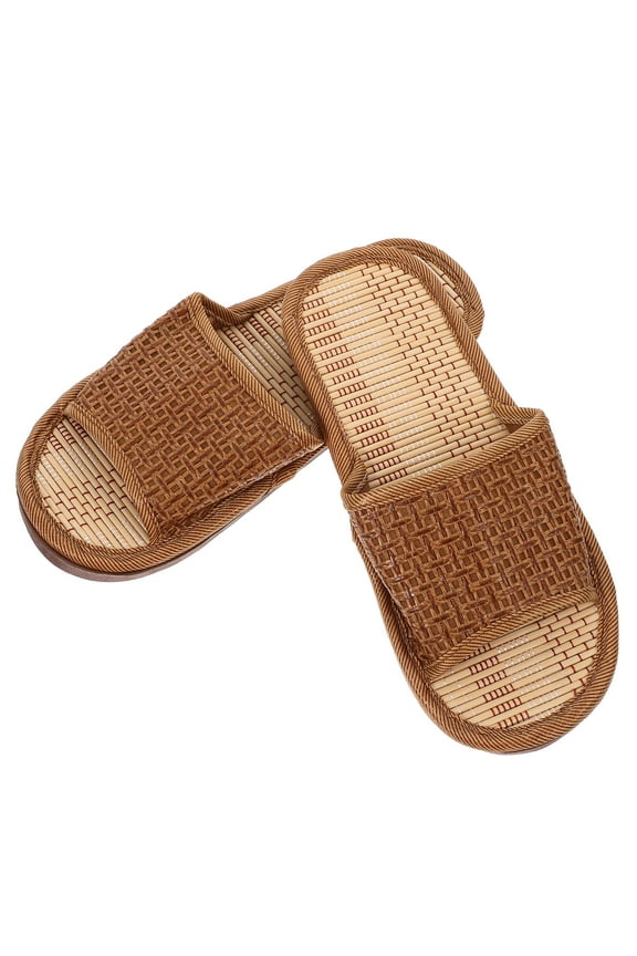 1 Pair Woven Rattan Slippers For Home Use With Anti-slip Feature Light Brown