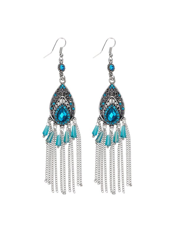 Raindrops Vintage Style Dangle Earrings for Women, Alloy Metal Jewelry, 1 Pair Elegant Lake-Inspired Accessory
