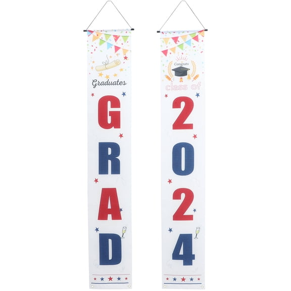 DEMACRIO Graduation Couplet Polyester Cloth Home Decor Celebration 1 Pair 70.74X11.79X0.04In