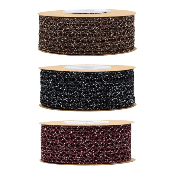 Raindrops 1 Roll Hollow Polyester Braided Silver Silk Mesh Shape Ribbon DIY Wrapping Crafts Supplies Wedding Ornaments Bowknot DIY (Deep Coffee, 5 Yard)