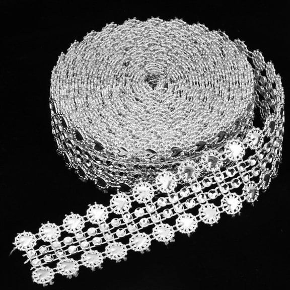 Raindrops 1 Roll Rhinestone Ribbon Silver Diy Material Cuttable to Desired Length for Clothes Decoration Parties