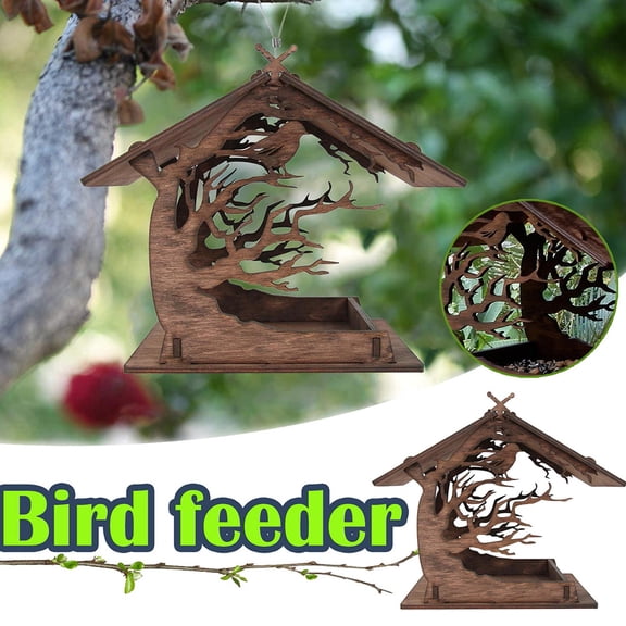 Raindrops 1 Set Brown Wooden Bird House Feeder for Outdoor Garden Decoration 11.8X9.1X7.9in