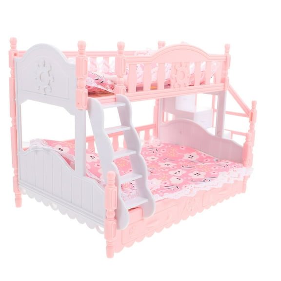 Raindrops Dollhouse Bunk Bed Set in Pink with Durable Plastic Craftsmanship