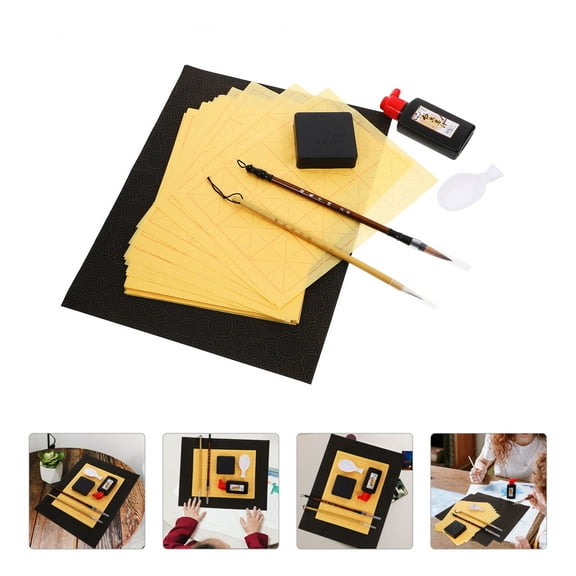 Raindrops Beginner Kit with Writing Brushes, Ink Stone, and Practice Paper for Chinese and Japanese - 1 Set