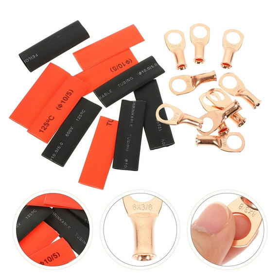 Raindrops 1 Set Copper Battery Terminal Awg 8 Cable Ends Wire Lugs with Heat Shrink Tubing