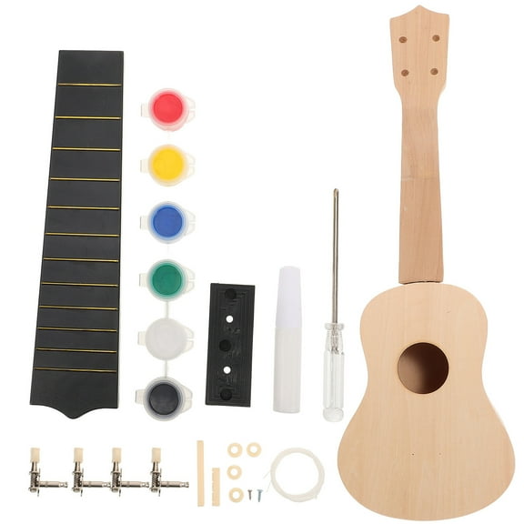 Raindrops 1 Set DIY Ukulele Kits for Kids Wooden Stringed Instrument Unpainted 19.9X6.7X2.0in