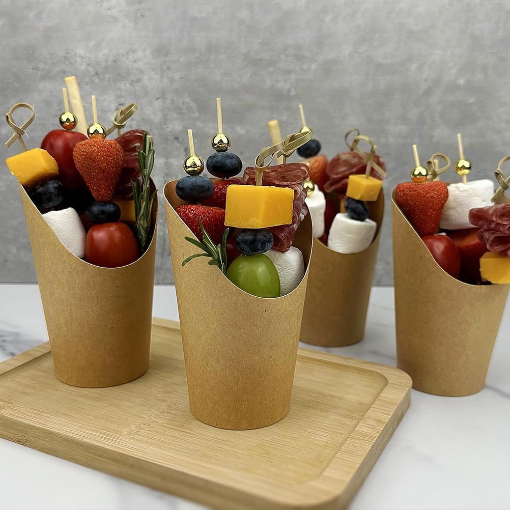 Raindrops 1 Set Kraft Paper French Fry Cups Charcuterie Cups Dessert Cups Popcorn Cups with Cocktail Picks and Stickers