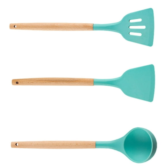 Raindrops 1Set Silicone Cooking Utensils Green with Hanging Hole for Easy Storage