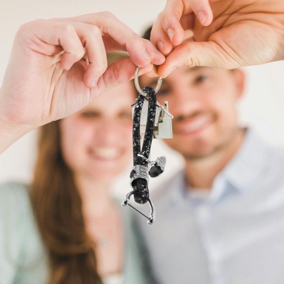 Raindrops Rhinestone Keychain Set with Black Mesh Pendant for Car and Bag Decoration Accessories