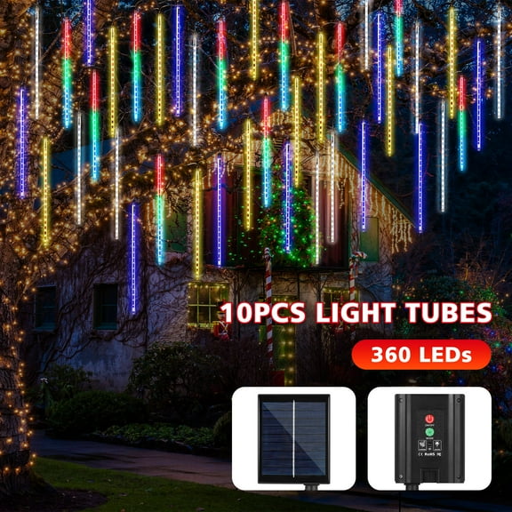 Raindrops Solar Meteor Lights Double-Sided LED Tubes for Garden Lighting 1Set