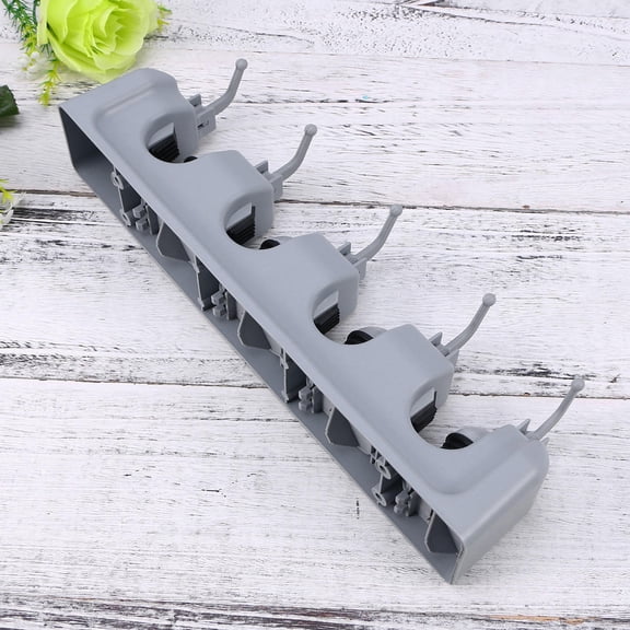 Raindrops Wall Mounted Mop Hanger Set, Grey Rectangular ABS Plastic Organizer for Hanging Mops, Brooms and Cleaning Tools