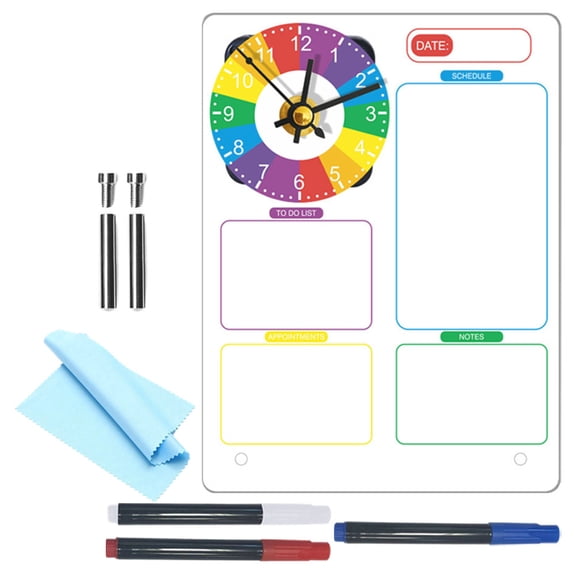Raindrops Clear Acrylic Whiteboard with Clock and Memo Board for Desk Home Office Planning and Organization