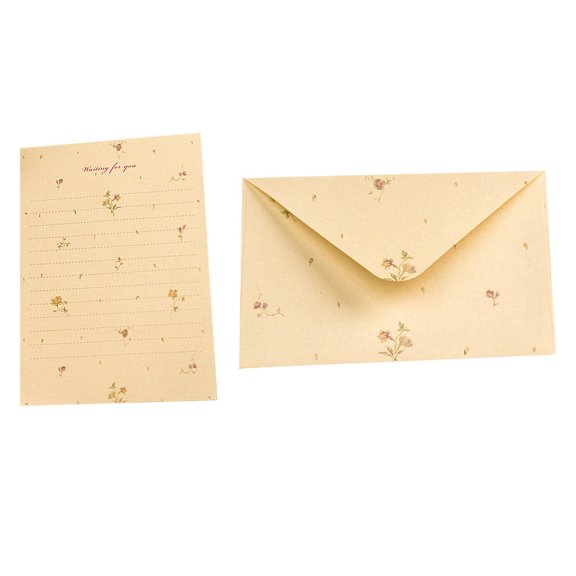 Raindrops 1Set Floral Writing Letter Paper Envelopes Kit Light Brown Stationery for Greeting Use