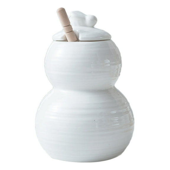 DEMACRIO Bee Carving Honey Pot Ceramic with Wood Spoon 1 Set 4.7x3.3x3.3in