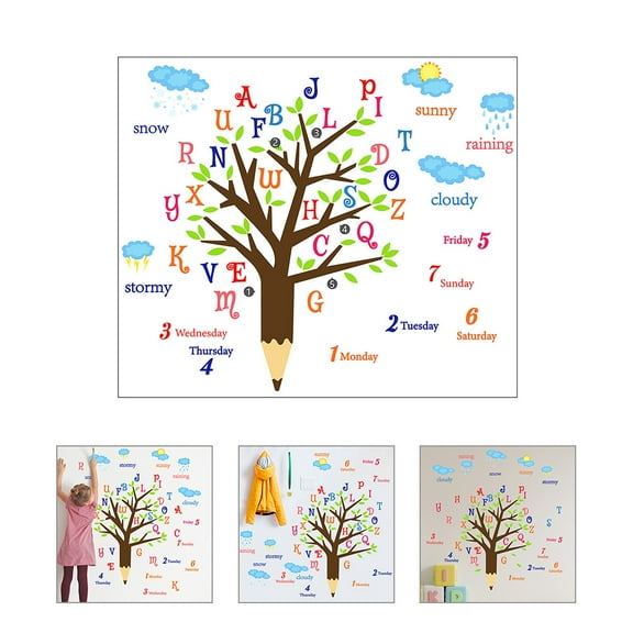 Raindrops 1 Set of Learning Alphabet Wall Sticker Peel and Stick Tree Letter Sticker for Living Room