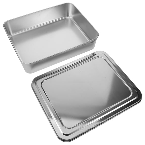 Raindrops 1 set of Stainless Steel Plate Rectangle Tray with Lid Serving Dish Cake Dessert Baking Pan